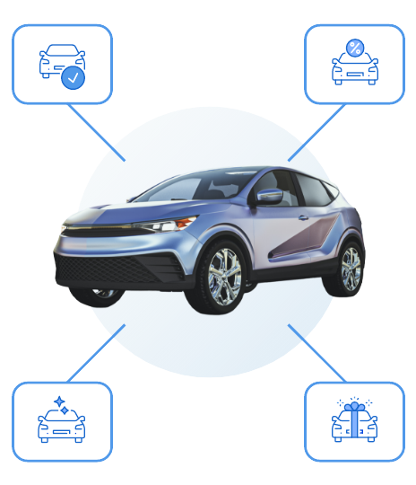 Car with icons representing processes