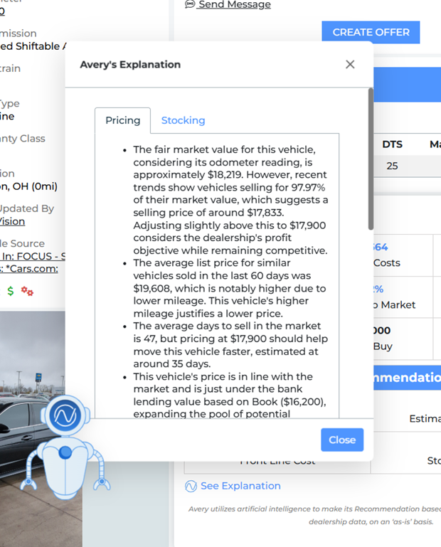 A screenshot of the Avery AI tool explaining its pricing calculations